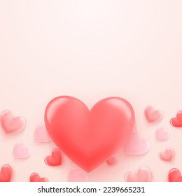 Happy Valentines Day Background with a 3d pink heart on pink background. Vector symbols of love for Happy Women's, Mother's, Valentine's Day, and birthday greeting card designs.