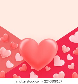 Happy Valentines Day Background with a 3d pink heart on pink background. Vector symbols of love for Happy Women's, Mother's, Valentine's Day, and birthday greeting card designs.