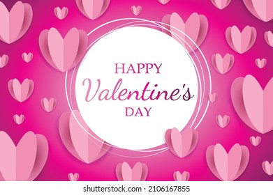 Happy Valentines day background, banner, wallpaper design. Pink background with origami hearts.