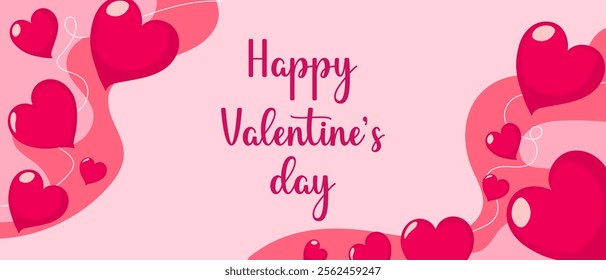 Happy Valentine's Day, background banner with hearts and space for text. Vector.