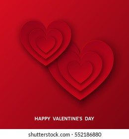 Happy Valentines day  background with bright  red  paper hearts.  Vector  illustration for  party invitation  flyer, banners,  greeting postcard, save the date card templates.