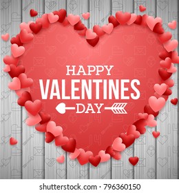 Happy valentines day background with bright red heart