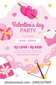 Happy valentines day background. Valentine's Day celebration. February 14.  Cartoon Vector illustration Template for Poster, Banner, Post, Flyer, Greeting, Card, Cover. Valentine's day design.