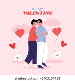 Happy valentines day background. Valentine's Day celebration. February 14.  Cartoon Vector illustration Template for Poster, Banner, Post, Flyer, Greeting, Card, Cover. Valentine's day design.