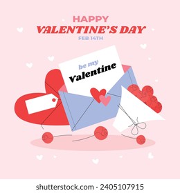 Happy valentines day background. Valentine's Day celebration. February 14.  Cartoon Vector illustration Template for Poster, Banner, Post, Flyer, Greeting, Card, Cover. Valentine's day design.