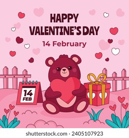 Happy valentines day background. Valentine's Day celebration. February 14.  Cartoon Vector illustration Template for Poster, Banner, Post, Flyer, Greeting, Card, Cover. Valentine's day design.