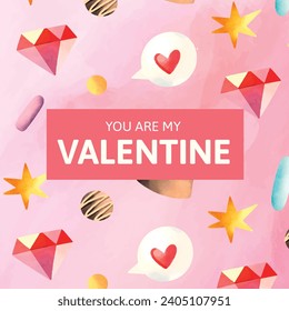 Happy valentines day background. Valentine's Day celebration. February 14.  Cartoon Vector illustration Template for Poster, Banner, Post, Flyer, Greeting, Card, Cover. Valentine's day design.