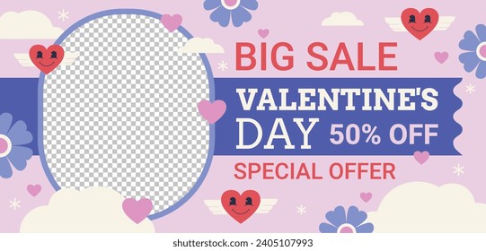 Happy valentines day background. Valentine's Day celebration. February 14.  Cartoon Vector illustration Template for Poster, Banner, Post, Flyer, Greeting, Card, Cover. Valentine's day design.