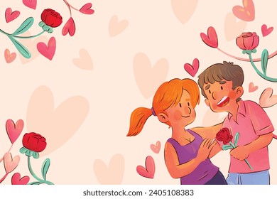 Feliz Día de San Valentín de fondo. Celebración de San Valentín. 14 de febrero. Plantilla de ilustración de vectores de dibujos animados para afiches, pancartas, entradas, volantes, saludo, tarjetas, carátula. Diseño del día de San Valentín.