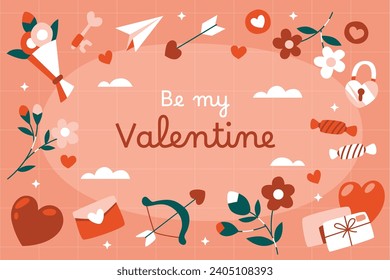 Happy valentines day background. Valentine's Day celebration. February 14. Cartoon Vector illustration Template for Poster, Banner, Post, Flyer, Greeting, Card, Cover. Valentine's day design.