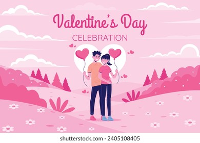 Happy valentines day background. Valentine's Day celebration. February 14. Cartoon Vector illustration Template for Poster, Banner, Post, Flyer, Greeting, Card, Cover. Valentine's day design.