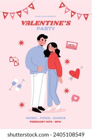 Happy valentines day background. Valentine's Day celebration. February 14. Cartoon Vector illustration Template for Poster, Banner, Post, Flyer, Greeting, Card, Cover. Valentine's day design.