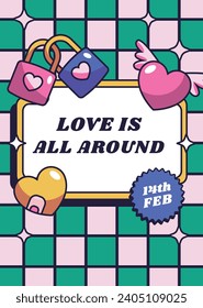 Happy valentines day background. Valentine's Day celebration. February 14. Cartoon Vector illustration Template for Poster, Banner, Post, Flyer, Greeting, Card, Cover. Valentine's day design.