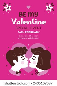 Happy valentines day background. Valentine's Day celebration. February 14. Cartoon Vector illustration Template for Poster, Banner, Post, Flyer, Greeting, Card, Cover. Valentine's day design.
