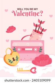 Happy valentines day background. Valentine's Day celebration. February 14. Cartoon Vector illustration Template for Poster, Banner, Post, Flyer, Greeting, Card, Cover. Valentine's day design.