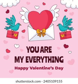 Happy valentines day background. Valentine's Day celebration. February 14. Cartoon Vector illustration Template for Poster, Banner, Post, Flyer, Greeting, Card, Cover. Valentine's day design.