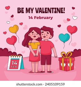 Happy valentines day background. Valentine's Day celebration. February 14. Cartoon Vector illustration Template for Poster, Banner, Post, Flyer, Greeting, Card, Cover. Valentine's day design.