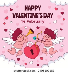 Happy valentines day background. Valentine's Day celebration. February 14. Cartoon Vector illustration Template for Poster, Banner, Post, Flyer, Greeting, Card, Cover. Valentine's day design.