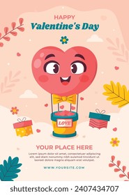 Happy valentines day background. Valentine's Day celebration. February 14. Cartoon Vector illustration Template for Poster, Banner, Post, Flyer, Greeting, Card, Cover. Valentine's day design.