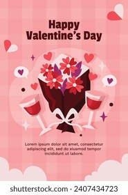 Happy valentines day background. Valentine's Day celebration. February 14. Cartoon Vector illustration Template for Poster, Banner, Post, Flyer, Greeting, Card, Cover. Valentine's day design.