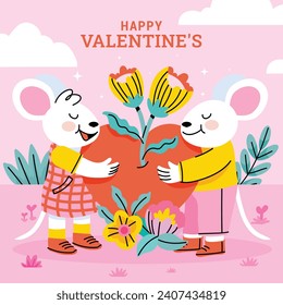 Feliz Día de San Valentín de fondo. Celebración de San Valentín. 14 de febrero. Plantilla de ilustración de vectores de dibujos animados para afiches, pancartas, entradas, volantes, saludo, tarjetas, carátula. Diseño del día de San Valentín.