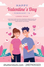 Happy valentines day background. Valentine's Day celebration. February 14. Cartoon Vector illustration Template for Poster, Banner, Post, Flyer, Greeting, Card, Cover. Valentine's day design.