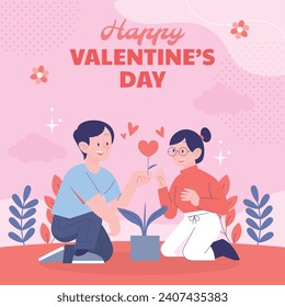 Feliz Día de San Valentín de fondo. Celebración de San Valentín. 14 de febrero. Plantilla de ilustración de vectores de dibujos animados para afiches, pancartas, entradas, volantes, saludo, tarjetas, carátula. Diseño del día de San Valentín.