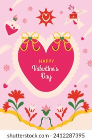 Happy valentines day background. Valentine's Day celebration. February 14. Cartoon Vector illustration design for Poster, Banner, Post, Flyer, promotion, Greeting, Card, Cover. Valentines day Template