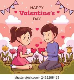 Happy valentines day background. Valentine's Day celebration. February 14. Cartoon Vector illustration design for Poster, Banner, Post, Flyer, promotion, Greeting, Card, Cover. Valentines day Template