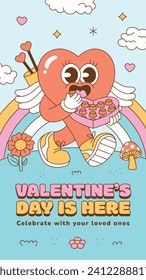 Feliz Día de San Valentín de fondo. Celebración de San Valentín. 14 de febrero. Diseño de ilustración de vectores de caricatura para afiche, pancarta, mensaje, volante, promoción, saludo, tarjeta, portada. Plantilla de San Valentín