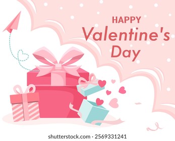 Happy valentines day background. Valentine's Day celebration. Cartoon Vector illustration Template for Poster, Banner, Post, Flyer, Greeting, Card, Cover. Valentine's day design.