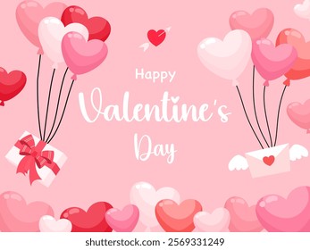 Happy valentines day background. Valentine's Day celebration. Cartoon Vector illustration Template for Poster, Banner, Post, Flyer, Greeting, Card, Cover. Valentine's day design.