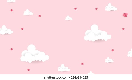 Happy Valentine's Day Background with clouds and heart on pink background ,for February 14, Vector illustration EPS 10