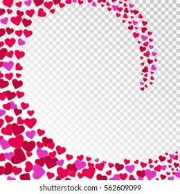Happy valentines day background with colorful whirl hearts on transparent background. Vector illustration.