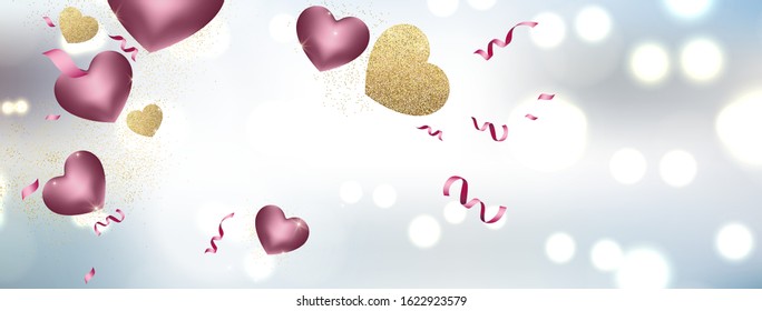 Happy Valentine's day background composition with 3d love hearts for fashion banner, poster or greeting card. Vector illustration