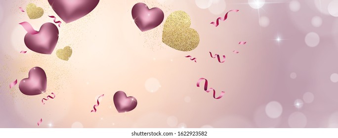 Happy Valentine's day background composition with 3d love hearts for fashion banner, poster or greeting card. Vector illustration