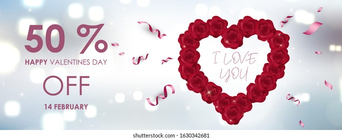 Happy Valentine's day background composition with 3d love hearts for fashion banner, poster or greeting card. Vector illustration