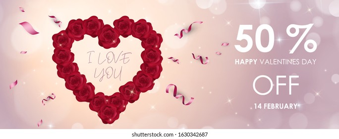 Happy Valentine's day background composition with 3d love hearts for fashion banner, poster or greeting card. Vector illustration