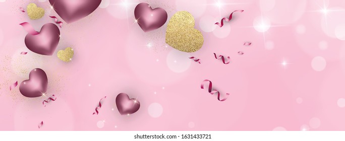 Happy Valentine's day background composition with 3d love hearts for fashion banner, poster or greeting card. Vector illustration