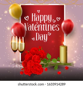 Happy Valentine's day background composition with 3d love balloons for a trendy banner, poster or greeting card. Vector illustration