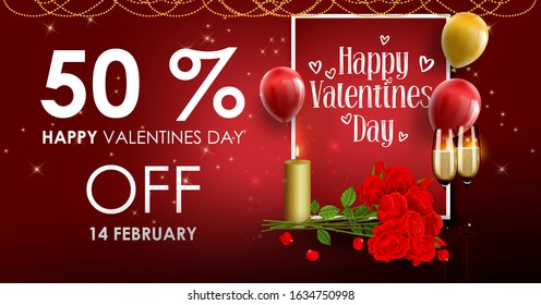 Happy Valentine's day background composition with 3d love balloons for a trendy banner, poster or greeting card. Vector illustration