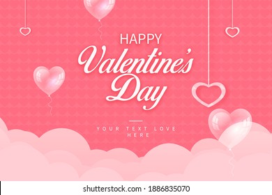 Happy valentine's day background concept in realistic Heart Balloon decoration style. Romantic quote postcard, card, invitation, banner template design vector