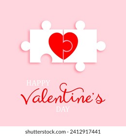 Happy Valentine's Day background with connecting puzzle pieces and heart