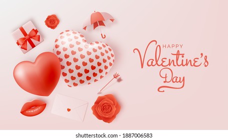 Happy Valentine's day background with cute and lovely 3d art style vector illustration