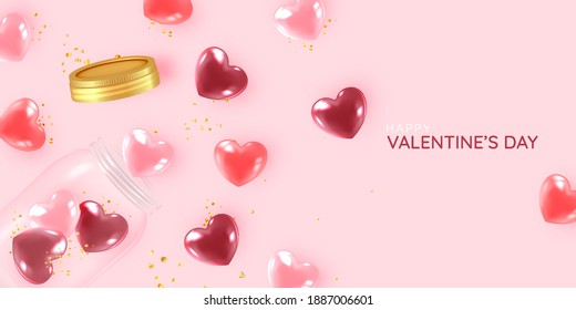 Happy Valentine's day background with cute and lovely 3d art style vector illustration