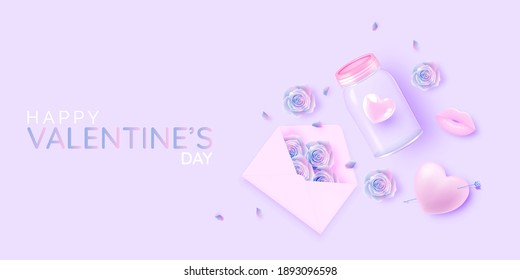 Happy Valentine's day background with cute and lovely 3d art style vector illustration