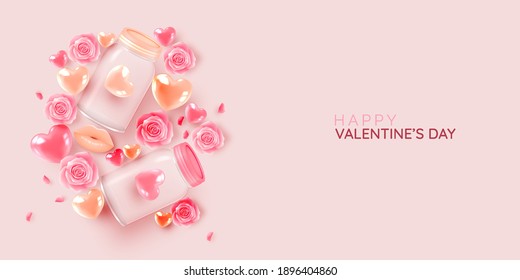 Happy Valentine's day background with cute and lovely 3d art style vector illustration