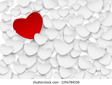 Happy Valentine's day background . Design with red heart on heart white background, paper art style . Vector.

