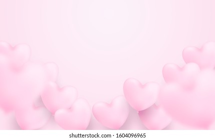Happy Valentine's day background. Design with pink heart balloons on pink background. Vector.