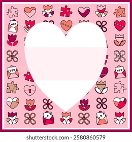 Happy Valentine's Day Background Design. Love Symbols, Illustrations. Hearts, and Flowers. Pink, and purple Colors.
To be used for greeting Card, Poster, or Affiche. Event Invitation. Celebration. 